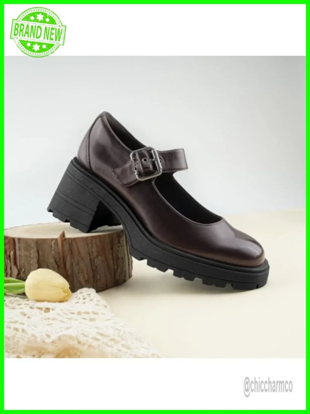 Chunky Block Heel Mary Jane Pumps with Buckle Strap PU Upper